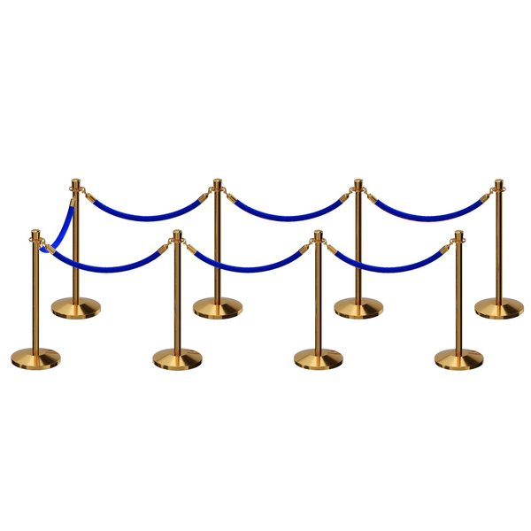 Montour Line Stanchion Post and Rope Kit Pol.Brass, 8 Crown Top 7 Blue Rope C-Kit-8-PB-CN-7-PVR-BL-PB